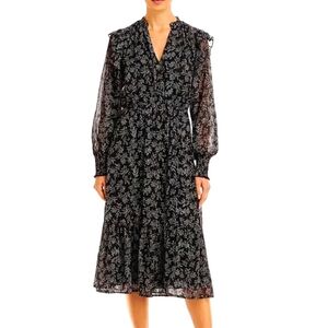 AQUA Floral Branch Shimmer Long Sleeve Midi Dress Boho Whimsygoth